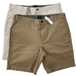 J. Crew Chino Shorts 9" NWT Mens (LOT OF 2) Size 34 Dark Khaki Stone Gray